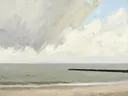 Schilderij: zee in mist gehuld