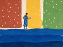 Schilderij van zee van bovenaf in vier heldere kleuren naast elkaar