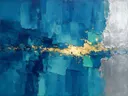 Abstract schilderij met het paletmes in zeeblauw en indigo