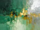 Abstract schilderij met het paletmes in zeegroen en mosterd