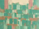 Abstract schilderij met het paletmes in zeegroen en oud roze