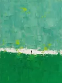 Abstract schilderij met het paletmes in zeegroen en smaragd