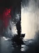 Schilderij van zeilboot met rode accenten