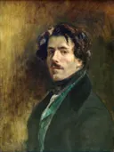 Zelfportret met groen vest van Eugène Delacroix: portret met gilet, mannen en snor