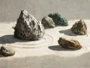 Schilderij van een zen-tuin met gestapelde stenen