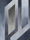 Art deco schilderij met zigzagpatroon in marineblauw en goud