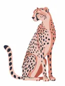 Schilderij van een zittende cheetah in zijaanzicht met vlekkenpatroon
