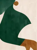 Zittende figuur in bosgroen, mid-century modern schilderij