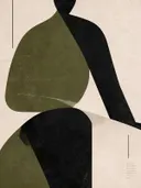 Zittende figuur in olijfgroen, mid-century modern schilderij