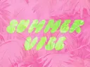 Typografisch kunstwerk met de tekst Summer Vibe in groene letters op een roze bladpatroon.