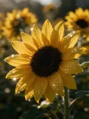 Macrofotografie van dauwdruppels op zonnebloem, sterrenglans, klassiek goudgeel