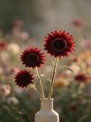 Fotografie van zonnebloem in het gouden uur, diep bordeauxrood