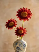 Fotografie van zonnebloem in het gouden uur, diep bordeauxrood