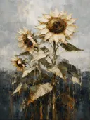 Zonnebloem tegen de lucht in ivoor, schilderij van zonnebloem tegen de lucht