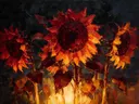 Zonnebloem van dichtbij in karmozijn, schilderij van zonnebloem van dichtbij