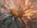 Zonnebloem van dichtbij in koraal, schilderij van zonnebloem van dichtbij