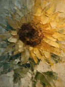 Zonnebloem van dichtbij in mosterd, schilderij van zonnebloem van dichtbij