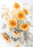 Aquarel schilderij van een boeket zonnebloemen