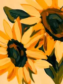 Zonnebloemen close-up schilderij, weelderige gele bloemen in close-up