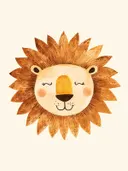 Schilderij van een leeuwenkop met zonnige manen, kinderkamer wanddecoratie