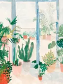 Schilderij van zonnige plantenkamer met kamerplanten