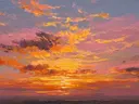 Schilderij van een zonsondergang in roze en goud