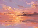Schilderij van een zonsondergang met spiegeling in het water