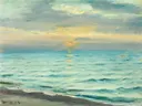 Zonsondergang op het strand van Skagen van Michael Ancher: zee met open water