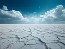 Schilderij van een zoutwoestijn met wolkenpartijen aan de horizon