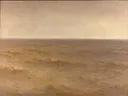 Zuiderzee van Willem Bastiaan Tholen: zee met zee, water, horizon en wolken, in zacht beige en grijsblauw