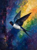 Zwaluw in de vlucht, schilderij van zwaluw