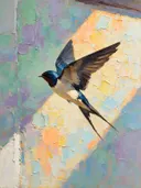 Zwaluw in donker de vlucht, schilderij van zwaluw