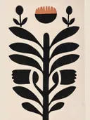 Illustratie van zwart bladmotief met oranje bloem
