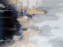 Abstract schilderij met zwart-gouden contrastcompositie