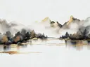 Zwart-gouden berglandschap schilderij met meer