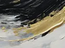 Abstract schilderij met zwarte en gouden golvende lijnen