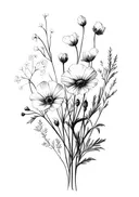 Zwart-wit anemonen schetsboeket, botanisch schilderij