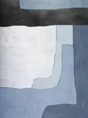 Abstract schilderij in zwart wit met blauw accent