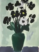Schilderij van zwarte anemonen in een vaas