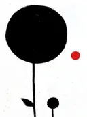 Minimalistische zwarte ballonvorm met rode stip