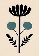 Illustratie van een zwarte bloem met turquoise knoppen