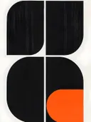 Minimalistisch schilderij met zwarte bogen en oranje accent