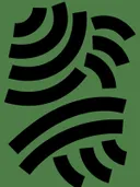 Abstracte compositie van zwarte boogvormige patronen op een groene achtergrond