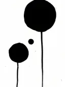 Minimalistisch schilderij met zwarte cirkels op witte achtergrond