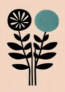 Illustratie van een zwarte dahlia en een turquoise bloem
