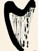 Abstract inktschilderij van een harp in zwart