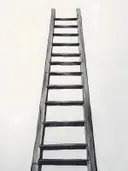 Schilderij van een zwarte ladder tegen witte achtergrond