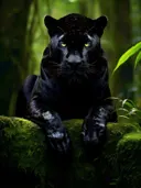 Zwarte panter op een tak in de jungle