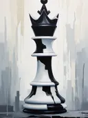 Zwarte schaakkoning voor de witte, abstract schilderij