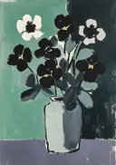 Schilderij van zwarte silhouet bloemen in een vaas
